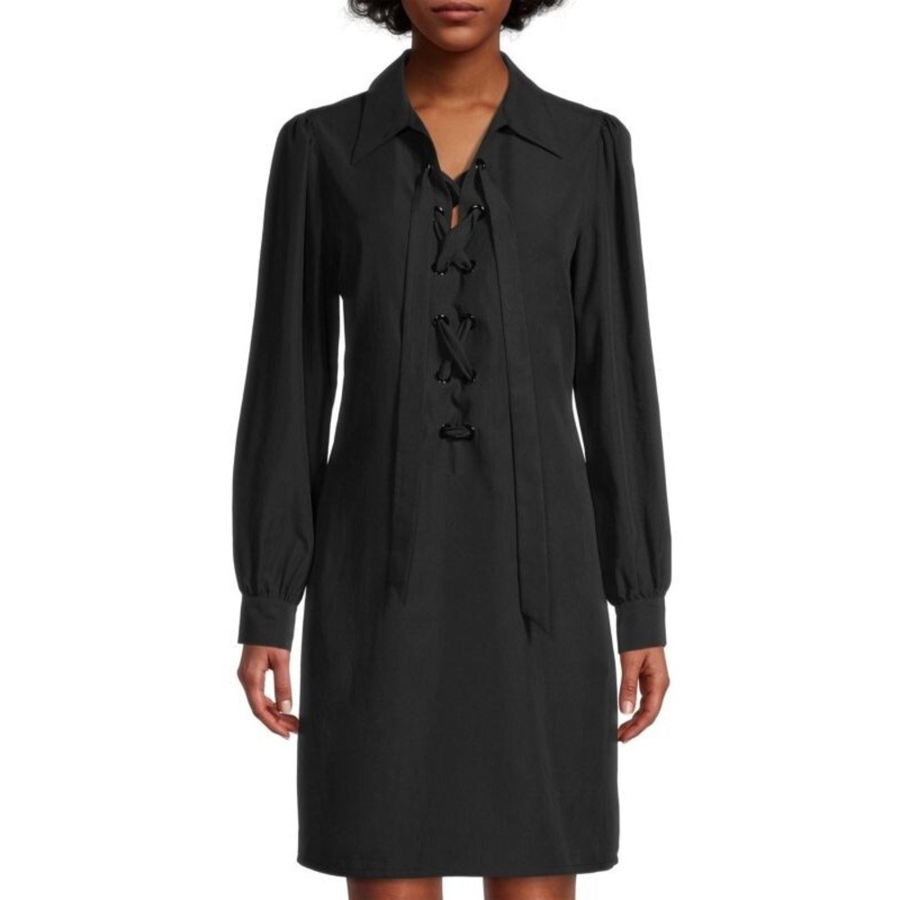 ELIE TAHARI Women's Long Sleeve Tie Tunic Black Lace-Up Dress Size Small $295